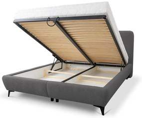 Sötétszürke kárpitozott ágyneműtartós franciaágy ágyráccsal 140x200 cm Makapu – Makamii