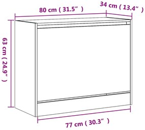 füstös tölgy színű szerelt fa cipőszekrény 80 x 34 x 63 cm