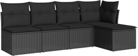 vidaXL 5 részes fekete polyrattan kerti kanapészett párnákkal