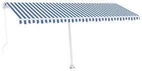 kék és fehér kézzel kihúzható póznás napellenző 500 x 300 cm