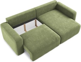 Zöld zsenília kinyitható-tárolóhelyes sarokkanapé (jobb oldali-heverő résszel) Kona – Makamii