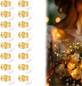 Led Lámpa Vezetékes 2 Méter 20 Led Elemes Mikro Lámpa Fehér Meleg