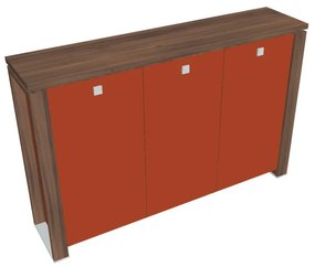 Verno+ S közepes szekrény 200 x 46 x 130 cm, üvegajtó, dió / narancs