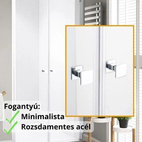 Stuxi Roma 80 cm széles kétszárnyú nyíló zuhanyajtó, 6 mm vízlepergető üveggel, króm profillal, 195 cm magas
