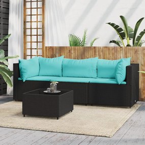 4 részes fekete polyrattan kerti ülőgarnitúra párnákkal