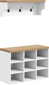HOMCOM Előszoba Kabát állvány és Cipő Padozat 2 az 1-ben Előszobai Bútor 3 Fogantyúval és Polcokkal 9 Pár Cipőnek 75x30x50 cm és 75x20x22.5 cm Fehér |