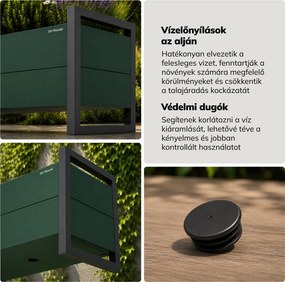 Alacsony fém virágcserép-burkolat, üvegzöld-antracit, 1000x430x380 mm: MARGARET