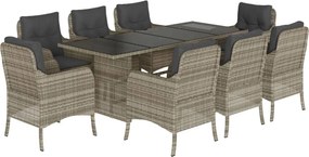 vidaXL 9részes világosszürke polyrattan kerti étkezőgarnitúra párnával