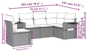 5 részes fekete polyrattan kerti kanapészett párnákkal