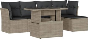 vidaXL 6 részes világosszürke polyrattan kerti ülőgarnitúra párnákkal