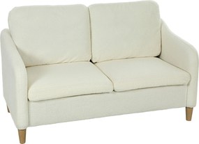 HOMCOM kétszemélyes sherpa kárpitozású kanapé — levehető huzatok, eukaliptusz lábak, helytakarékos, 137 x 69 x 82 cm, krém | Aosom