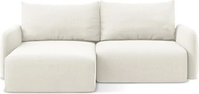 Krémszínű bársony kinyitható-tárolóhelyes sarokkanapé (bal oldali-heverő résszel) Kalena – Makamii