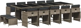 vidaXL 15 részes szürke polyrattan kerti ülőgarnitúra párnákkal
