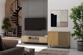 KAMARO 2D Slim komód 103.5x40x82.5 cm, tölgy-fekete