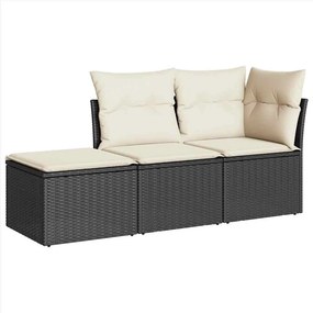 vidaXL 3 részes fekete polyrattan kerti ülőgarnitúra párnával