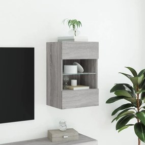 szürke sonoma színű fali TV-szekrény LED-del 40x30x60,5 cm