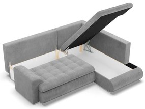 Tokio sarokkanapé, L alakú háttámlával, 2 ágyneműtartóval, kordbársony, jobboldali, szürke