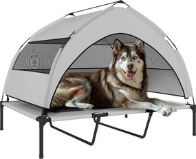 PawHut 23 cm Magasított Kutyaágy Leválasztható 3-Aoldalas Fedéllel, Nagy Légáteresztő Acél Kutya Kényelmi Ágy Táskával, 122x92x94cm, Világosszürke és