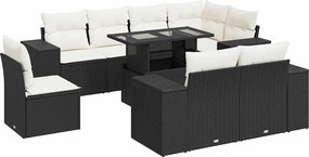 vidaXL 9 részes fekete polyrattan kerti ülőgarnitúra párnákkal