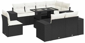 vidaXL 9 részes fekete polyrattan kerti ülőgarnitúra párnákkal