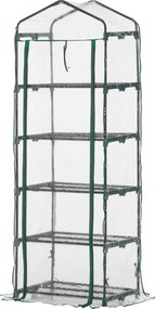 Outsunny Üvegház Rolós Ajtóval, Polcokkal, Télen Tartós Polytunnel Üvegház Acélból, Üvegház Erkélyre, Kertbe, Paradicsomház 69 x 49 x 193 cm, Paradics