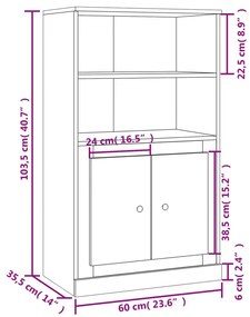 fekete szerelt fa magasszekrény 60x35,5x103,5 cm