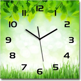 Üveg falióra, nagy Levelek és fű 60x60