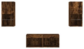 4 darab füstös tölgy színű falra szerelhető TV-szekrény LED-del