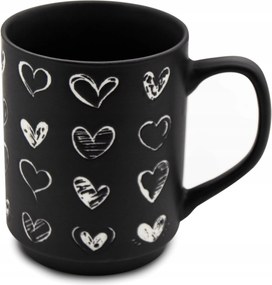 Bögre 340 ml Fekete, szívecskés motívummal Ideális kávéhoz, teához