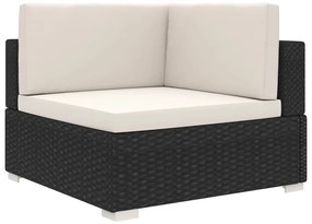 1 db fekete polyrattan moduláris sarokfotel párnákkal