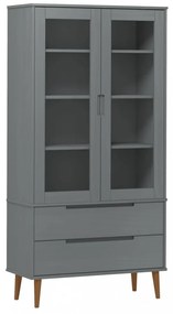 MOLDE szürke tömör fenyőfa vitrin szekrény 90 x 35 x 175 cm