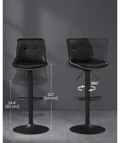 2 db állítható magasságú bárszék szett, 44 x 48 x (90–112) cm, fekete színű