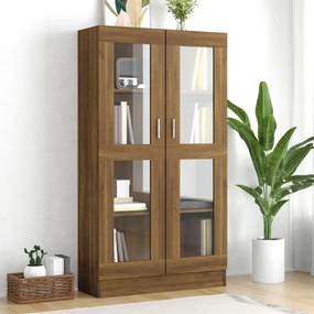 barna tölgy színű szerelt fa vitrinszekrény 82,5x30,5x150 cm