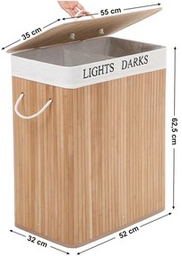 Szennyestartó, XXL bambusz szennyeskosár 2x50L, natúr