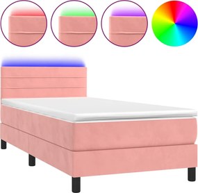 vidaXL rózsaszín bársony rugós és LED-es ágy matraccal 90x190 cm