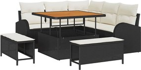 vidaXL Kerti Kanapé Szett párnával tárolóval 8 pcs Fekete és Krém