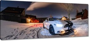 Vászonkép 100x40 Fehér Ford Mustang télen