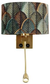 Fali lámpa sárgaréz ovális bársony árnyékkal, levélminta 25 cm - Brescia Combi