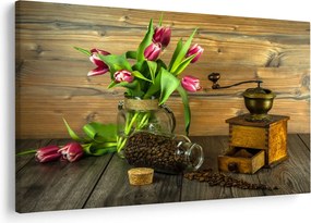 Tulipánok, daráló és kávé képe (90x60 cm)