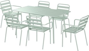 Outsunny 7 részes kültéri étkező szett 1 asztallal és 6 rakásolható acél székkel világos zöld színben | Aosom