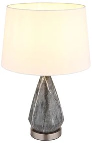 Globo 24147W Asztali lámpa fém nikkel matt, fehér textil, kábel textil fekete, billenőkapcsoló a kábelen, márvány megjelenésű fém talapzat, ø: 350mm, M: 540mm, kábel hossza 1500mm, 1x E27 40W 230V izzó nélkül