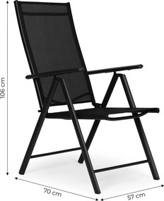 Kerti szék, MultiGarden WR1652-4, fekete, 70 x 57 x 106 cm, állítható háttámla (7 fokozat), összecsukható, acél keret, textil, 100 kg teherbírás, 4 db-os szett