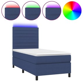 kék szövet rugós és LED-es ágy matraccal 80 x 200 cm
