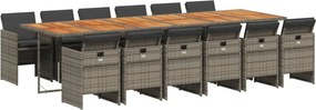 vidaXL 13 részes szürke polyrattan kerti ülőgarnitúra párnákkal