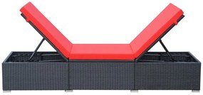 Fekete polyrattan napozóágy párnával