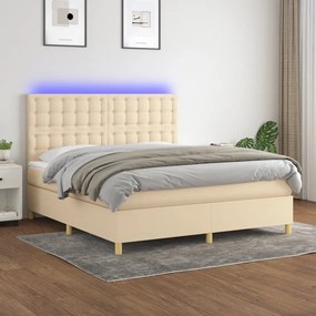 krémszínű szövet rugós és LED-es ágy matraccal 180 x 200 cm