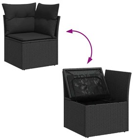 10 részes fekete polyrattan akácfa kerti ülőgarnitúra párnákkal