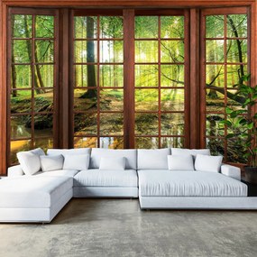 Ablakból kilátás erdőre poszter, fotótapéta, Vlies (416 x 290 cm)