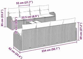 Kerti Kanapé Szett 7 pcs Fekete 55 x 55 x 37 cm polirattan