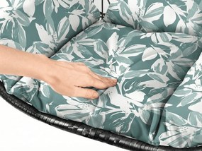 Fekete függő szék KOKON állvány nélkül, zöld-fehér párna